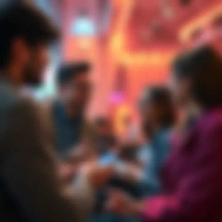 A group of people engaging in a conversation while sending questions through a messaging app
