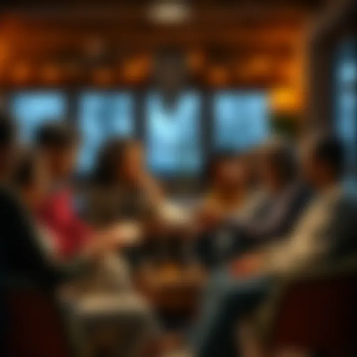A group of diverse people sharing stories in a cozy setting, representing support and connection in overcoming isolation.