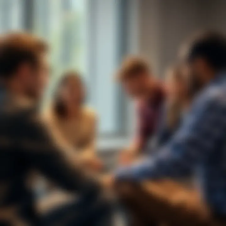 People connecting emotionally A group of diverse individuals sitting in a circle, sharing their thoughts and feelings, showing genuine emotional connection