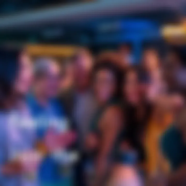 A diverse group of people smiling and interacting in a lively setting, symbolizing attraction and energy shift