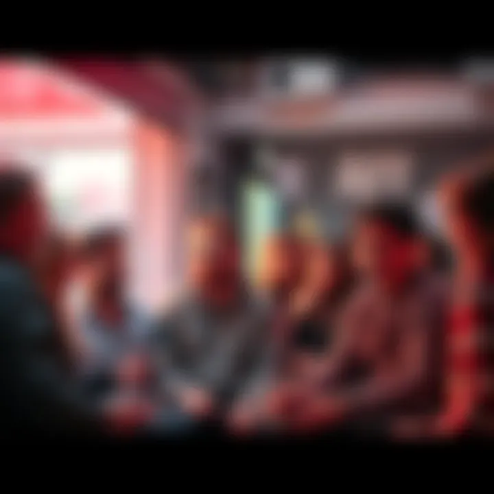 A group of people sharing their opinions on aff tapes in a casual setting, with some holding tapes and others listening attentively.