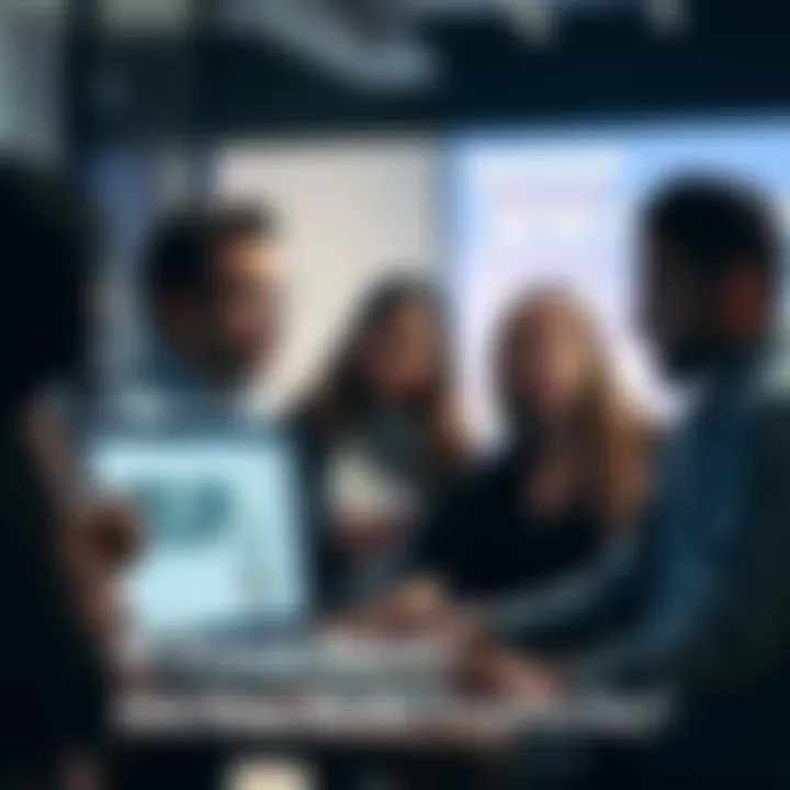 A group of diverse people engaged in a conversation about the trustworthiness of AI search results, with some showing concern and others focusing on a laptop screen displaying search results