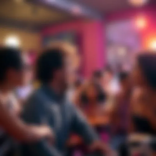 Group of people expressing strong emotions and feelings of attraction in a lively setting