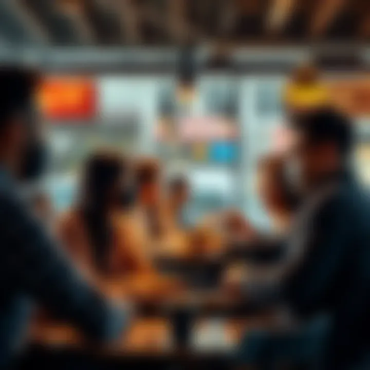 People discussing COVID's impact A group of people in a coffee shop having a serious conversation about the ongoing effects of COVID on society
