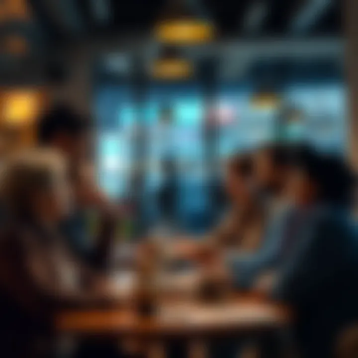 A diverse group of people engaged in conversation about current events in a cozy café setting.