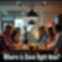 A group of people gathered around a table, looking at laptops and discussing news about Dave's current location