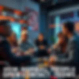 A group of diverse individuals sharing ideas about open contact with extraterrestrial beings in a casual setting.