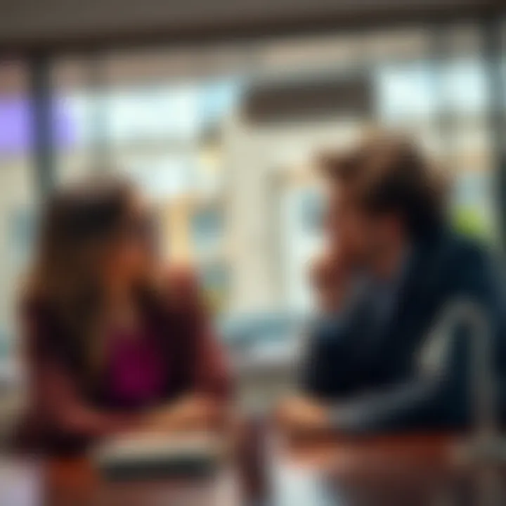 Two people sitting at a table, sharing ideas and insights about future relationships, with a thoughtful expression.