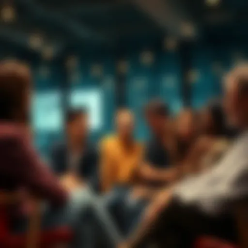 A diverse group of people sit together, sharing ideas and seeking clarity on a topic, looking engaged and curious.