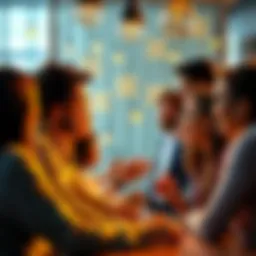 A group of people engaged in a lively discussion, sharing thoughts on a topic
