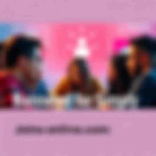 A group of diverse people engaged in an online discussion, representing the concept of free speech and online interactions, with a digital background symbolizing forums.