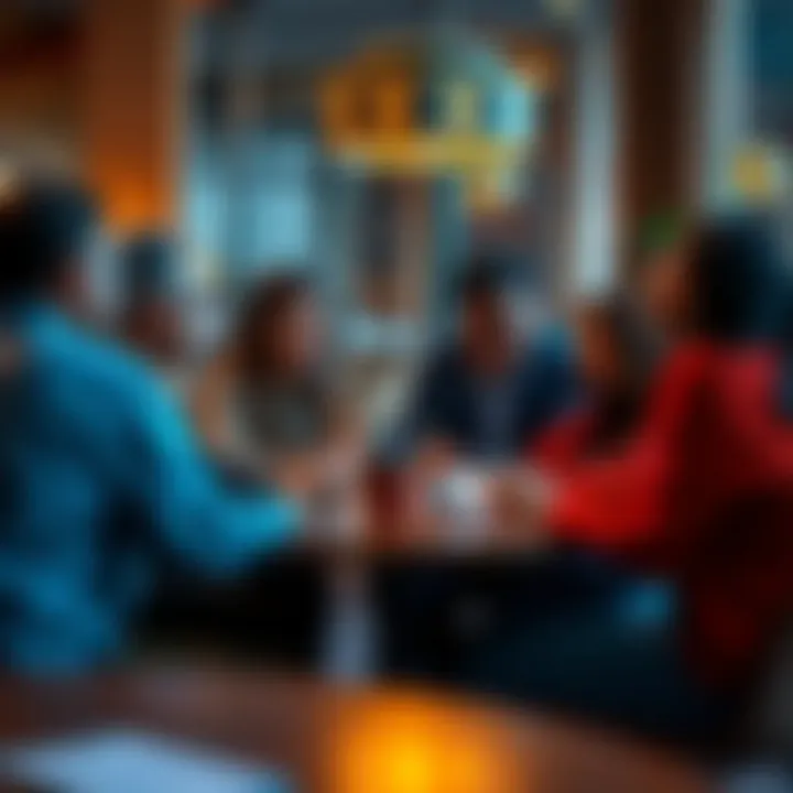 A diverse group of people engaged in a lively discussion, expressing different opinions around a table.