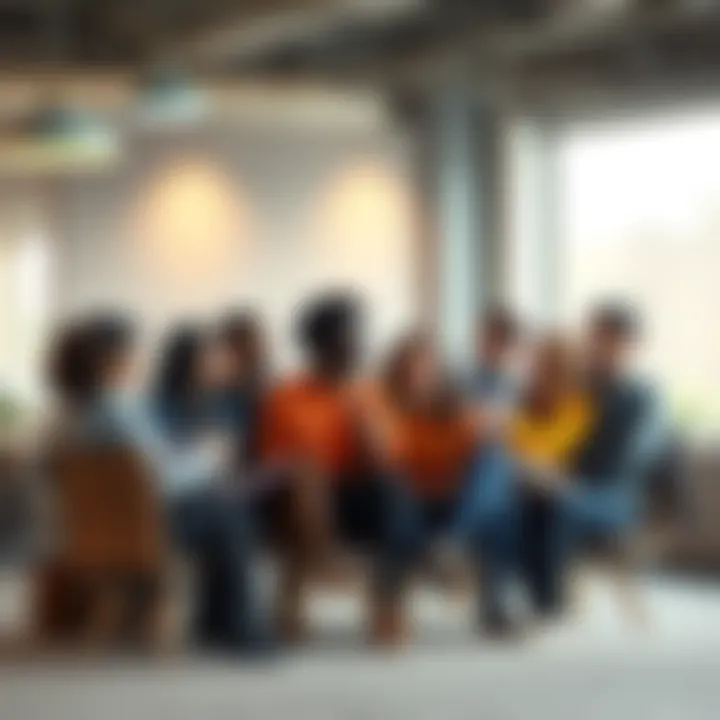 A group of diverse individuals sharing thoughts in a casual setting, representing different opinions about a person.