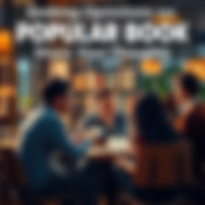 People discussing a popular book A group of people sharing their thoughts about a popular book in a cozy setting