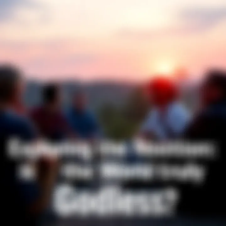 A group of people sitting in a circle, sharing thoughts on spirituality and beliefs about God, with nature in the background.
