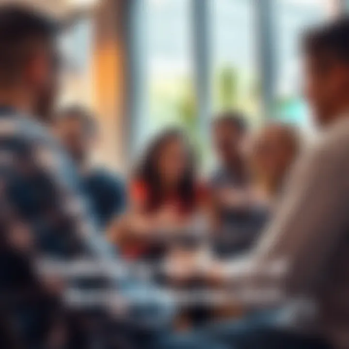 A group of people engaged in a lively discussion about success, happiness, and personal fulfillment in a casual setting