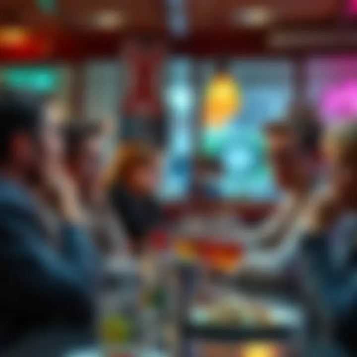 A group of individuals at a diner engaged in a heated discussion about tipping expectations and fairness, with some appearing frustrated and others thoughtful.