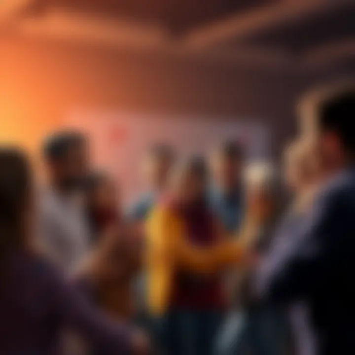 A diverse group of people engaged in a lively discussion about unique abilities and skills, with some showing curiosity and excitement.