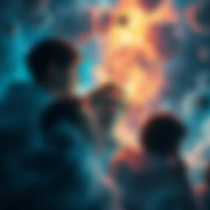 A group of people dreaming in a shared dream space, with a serene atmosphere and a blend of different dream-like elements.