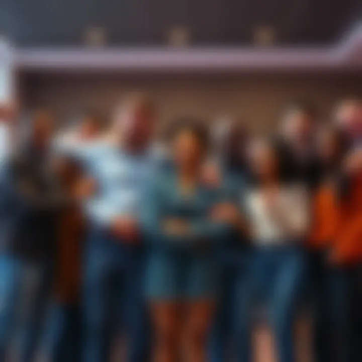 A diverse group of people standing together, smiling and supporting each other, symbolizing forgiveness and understanding over revenge.