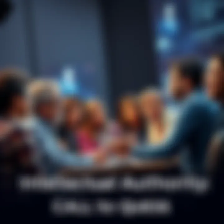 A group of diverse individuals discussing ideas and challenging each other's viewpoints in a lively debate