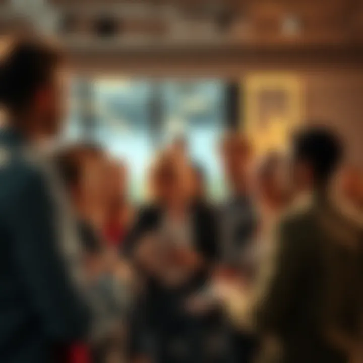 A group of diverse people talking and sharing ideas in a lively conversation