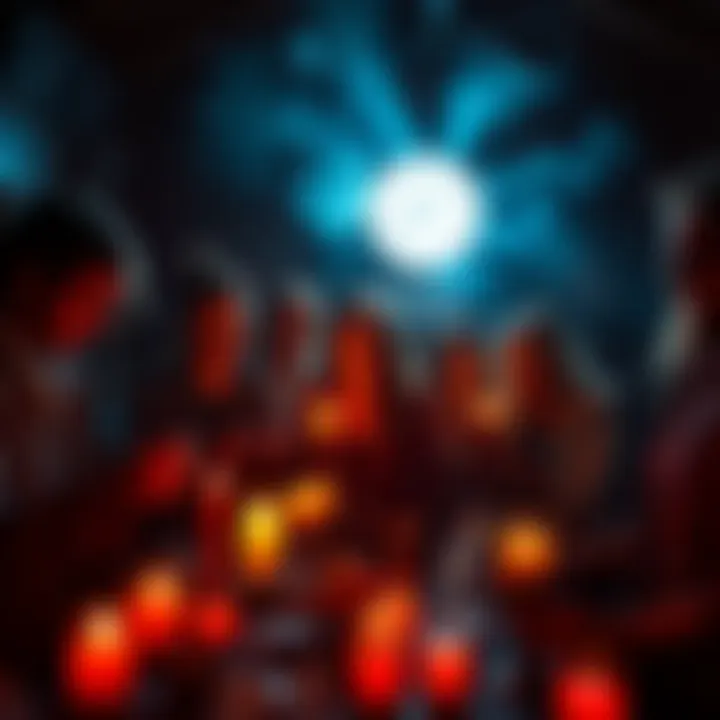 A group of people gathered in a dimly lit room, using candles and crystals while attempting to connect with spirits.