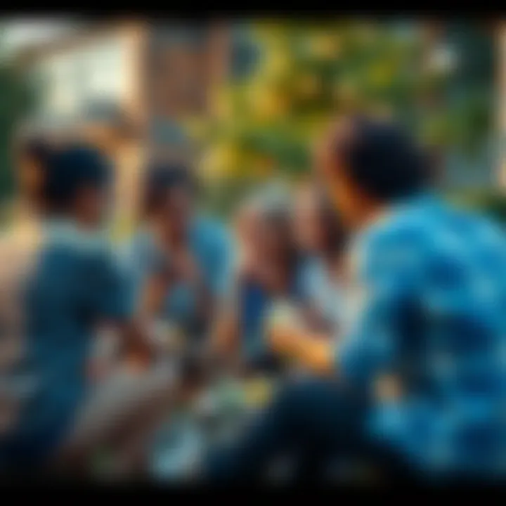 People Enjoying Leisure Activities A group of people engaging in various leisure activities, such as playing outside and sharing food, reflecting enjoyment and connection in a peaceful setting.