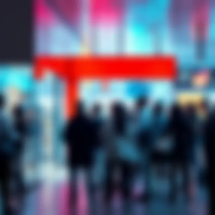 People gathered near a store entrance A group of people standing close together outside a store, creating a crowd effect in a public space