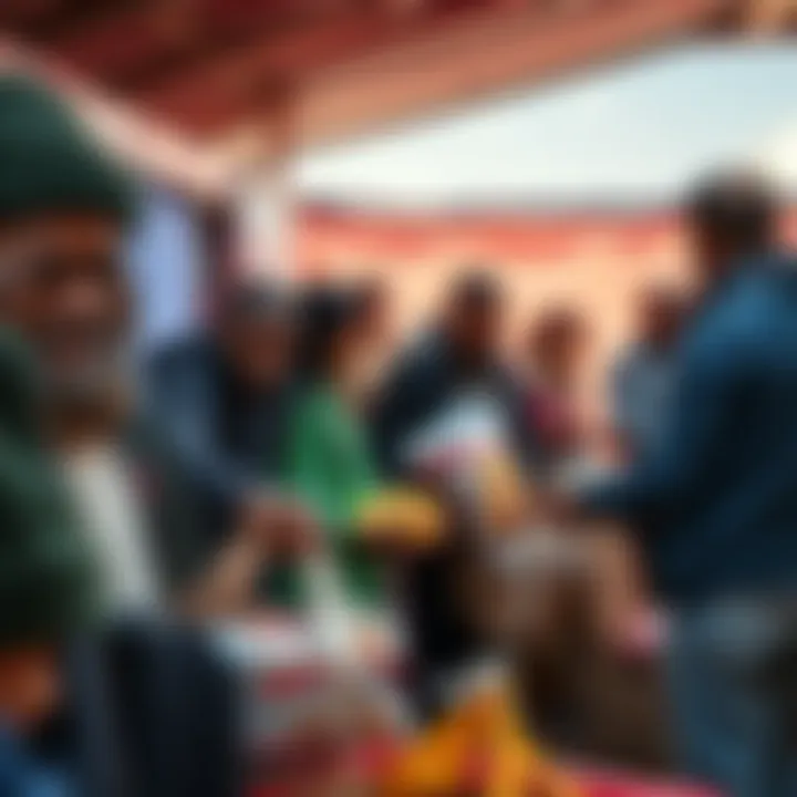 A group of people providing food and supplies to those in need in a community setting