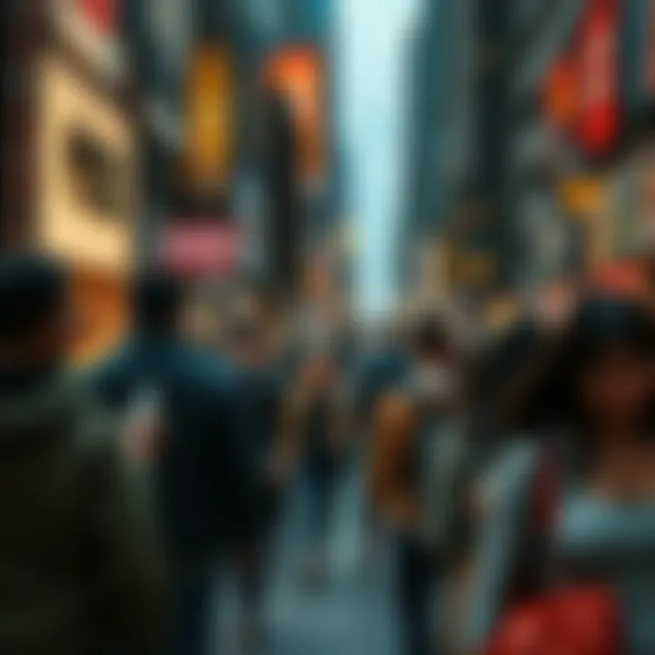 A busy city street where people walk past each other without making eye contact, illustrating indifference and lack of empathy.