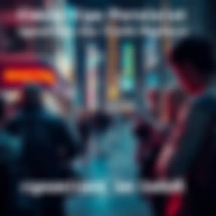 Group of people looking at their phones while ignoring a significant news event happening nearby