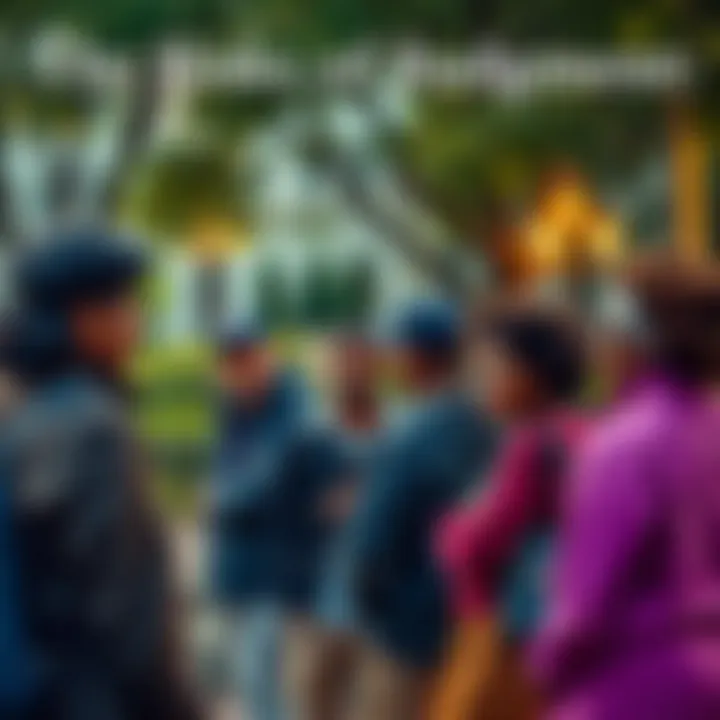 A group of diverse individuals sharing thoughts in a park, reflecting on their judgments and perceptions of each other.