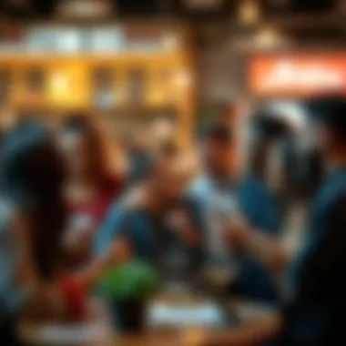 A group of diverse people enthusiastically discussing a new trend at a café