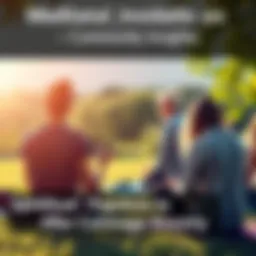 Group of people meditating together in a serene outdoor setting, promoting relaxation and peace of mind