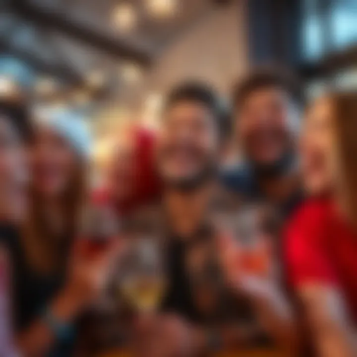 A cheerful person surrounded by friends, smiling and sharing jokes, representing a people pleaser and hopeless romantic.