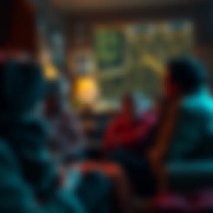 A group of people discussing memories and shared experiences in a cozy setting, reflecting on the Mandela Effect