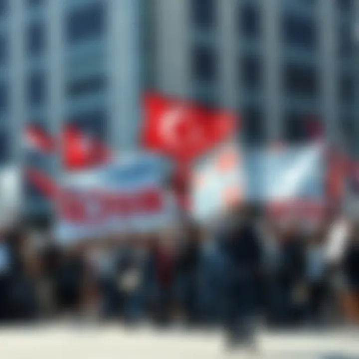 A group of people holding signs and banners calling for justice and transparency while gathered in a public space