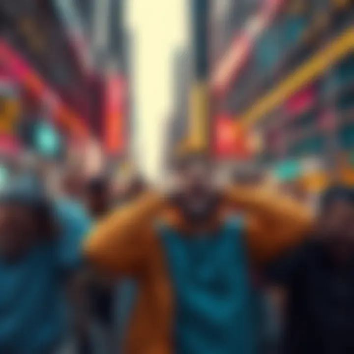 A group of people covering their ears while experiencing loud noises and yelling in an urban setting.