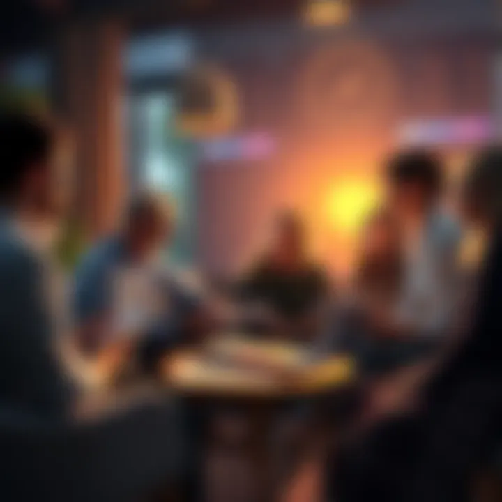 A group of people discussing astrology in a cozy setting with notebooks and charts