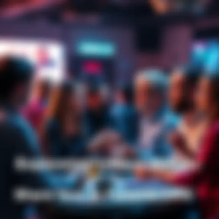 A group of diverse people discussing and sharing their niche DRS experiences in a lively setting