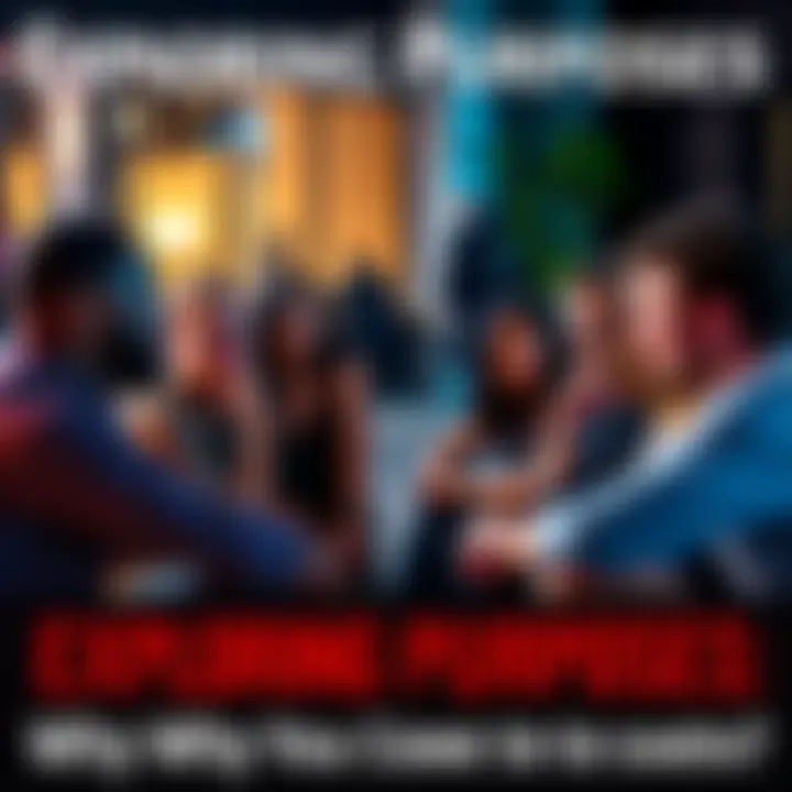 A group of people sitting in a circle, discussing their life purposes and experiences, with thoughtful expressions on their faces.