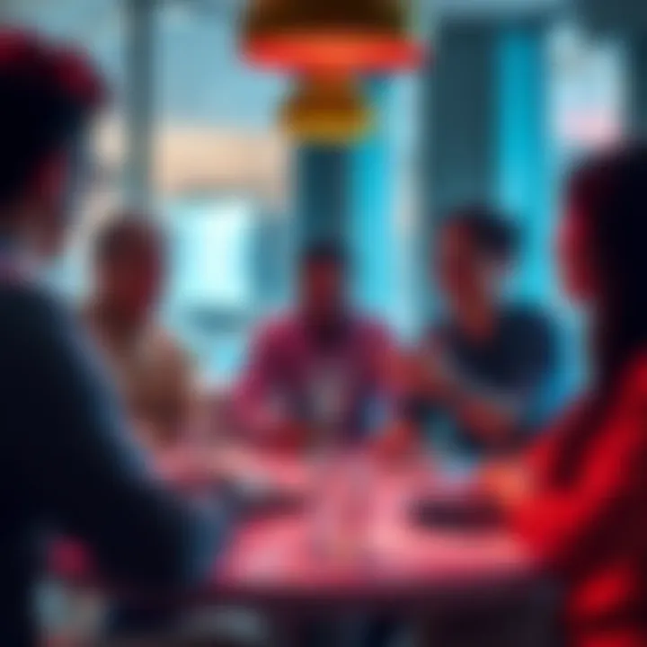 Group of people discussing their height subliminal experiences at a roundtable