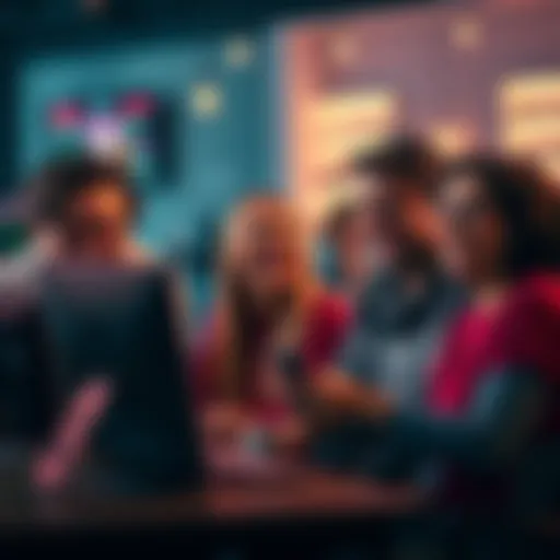 A group of people sitting at their computers, laughing as they share funny posts in an online forum