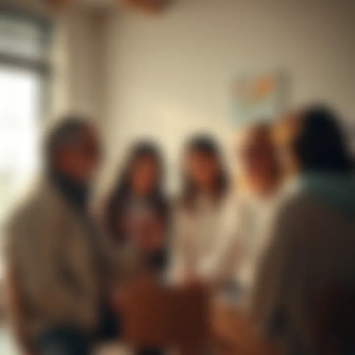 A group of people sitting in a circle, sharing their personal stories and experiences to support each other, with expressions of empathy and connection.