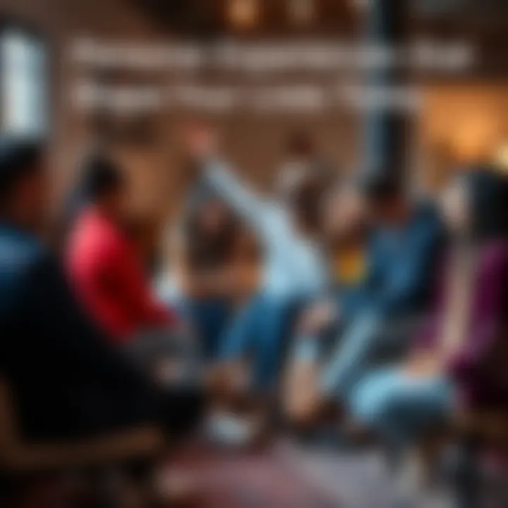 A group of diverse individuals sitting in a circle, sharing their personal stories and experiences, fostering connection and understanding.