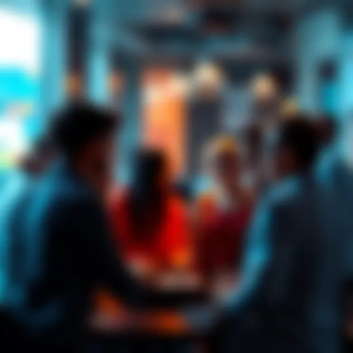 Group of people discussing ideas and sharing updates in an informal setting.