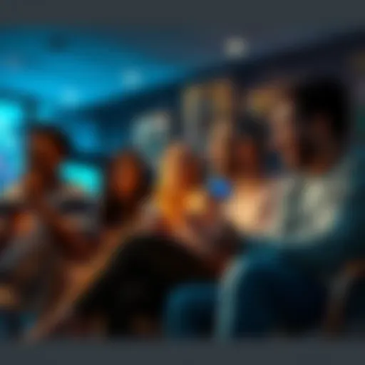 A group of people sitting together, animatedly sharing bizarre experiences and coincidences, with expressions of surprise and curiosity