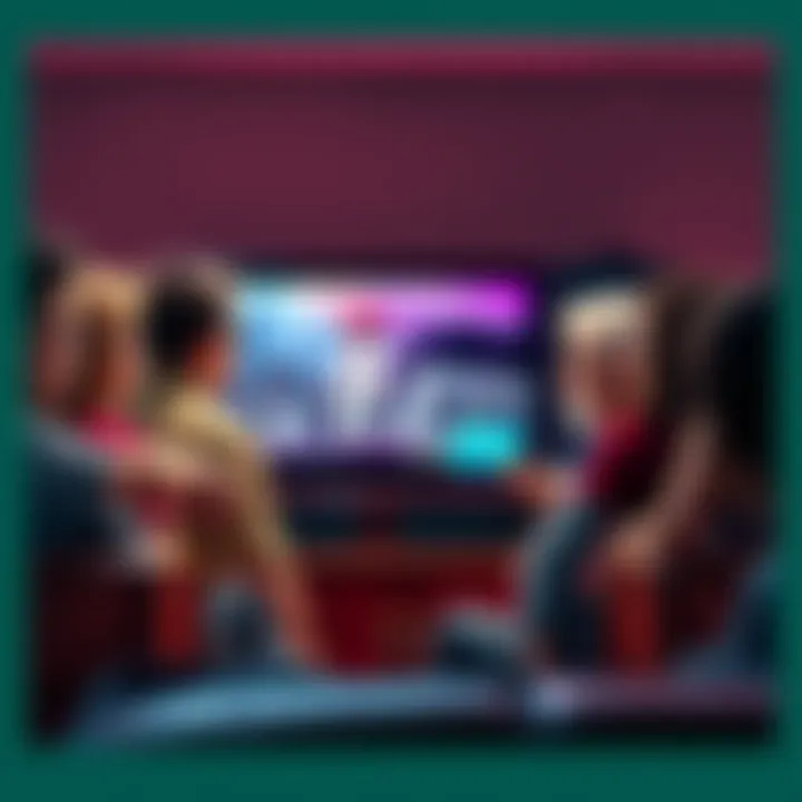 Group of people watching news on 9/11 A diverse group of people discussing 9/11 events and conspiracy theories, with a television showing news coverage in the background.