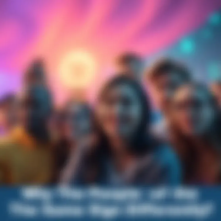 Group of people with different reactions and emotions, representing various zodiac signs, in a colorful setting.